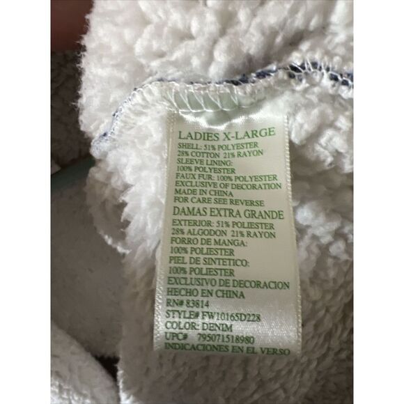 Green Tea Women’s Denim Blue Heather Sherpa Wrap Cardigan Jacket Soft Size XL - Picture 4 of 5